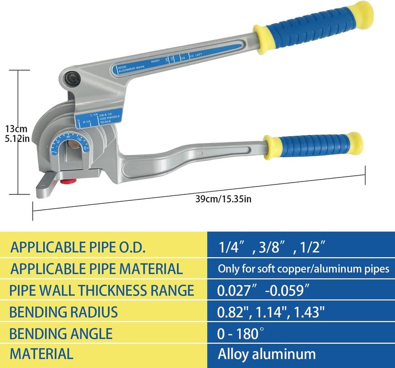 SUGOOE 3-in-1 Tubing Bender, 180° Tube Bender for 1/4", 3/8", 1/2" (6/10/12 mm) O.D. Suitable for Bending Copper, Brass and Aluminum pipes, Ideal for HVAC (1/4", 3/8", 1/2") - Image 2